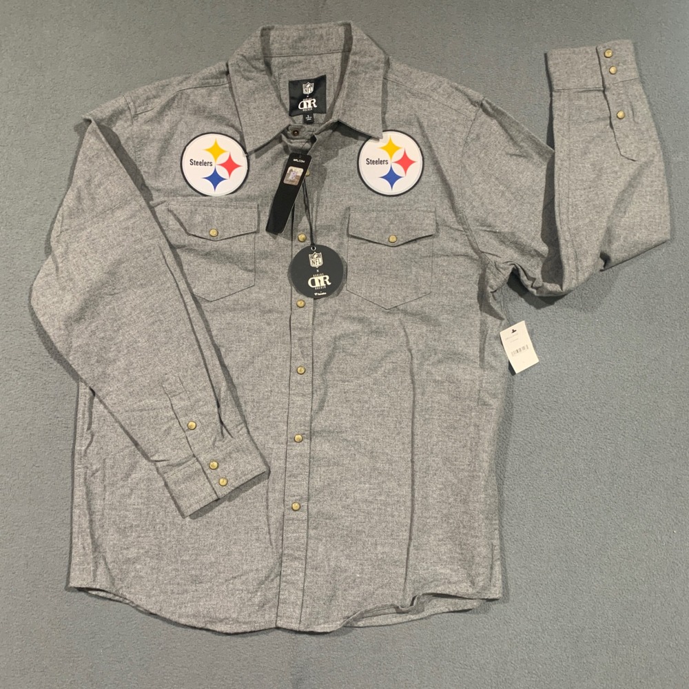 NFL‎ Darius Rucker Pittsburgh Steelers Gray Flannel Snap Button Shirt Mens L New